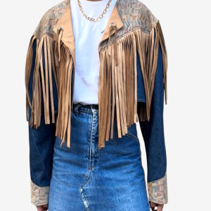 Chaqueta vaquera con flecos de pielx3